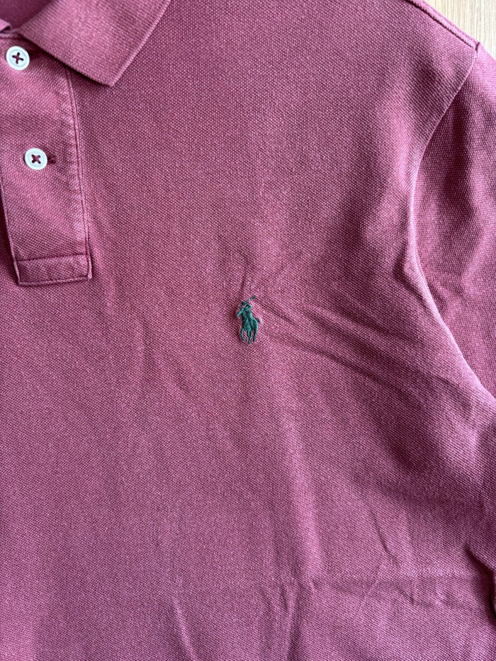 Polo Ralph Lauren Polo Shirt Burgundy Green Pony Logo 100% Cotton Size Large