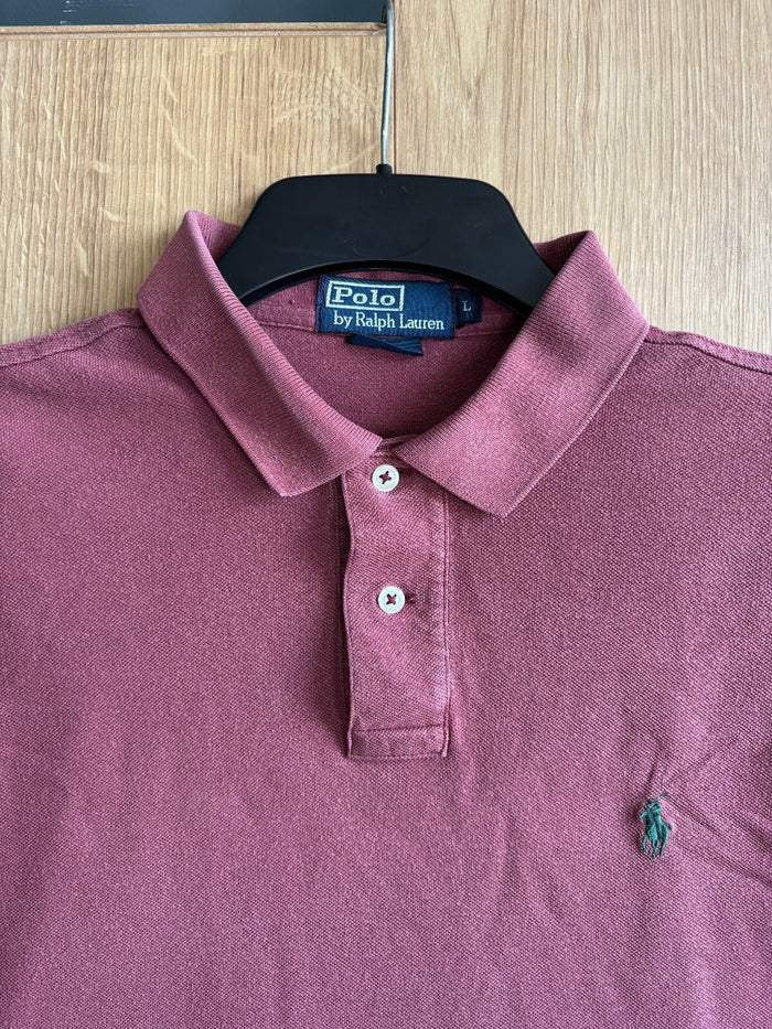 Polo Ralph Lauren Polo Shirt Burgundy Green Pony Logo 100% Cotton Size Large