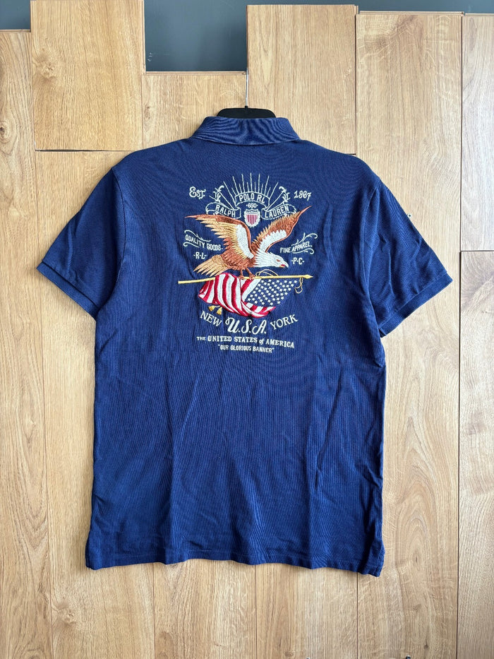 Polo Ralph Lauren USA Flag Eagle Big Back Logo Navy Custom Slim Fit Size Large