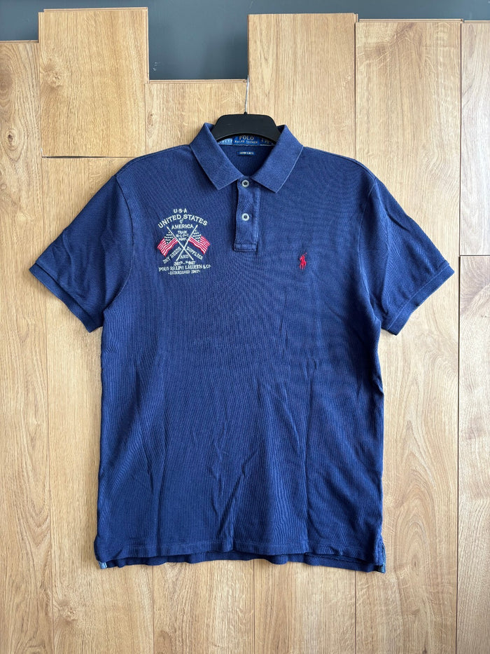 Polo Ralph Lauren USA Flag Eagle Big Back Logo Navy Custom Slim Fit Size Large