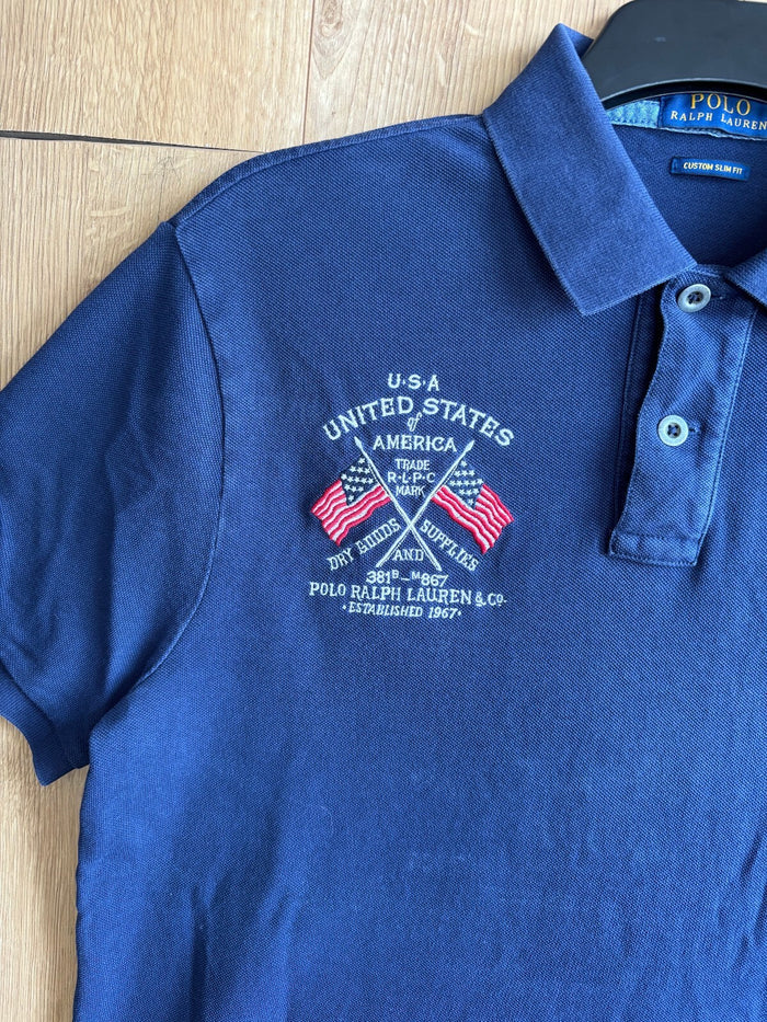 Polo Ralph Lauren USA Flag Eagle Big Back Logo Navy Custom Slim Fit Size Large