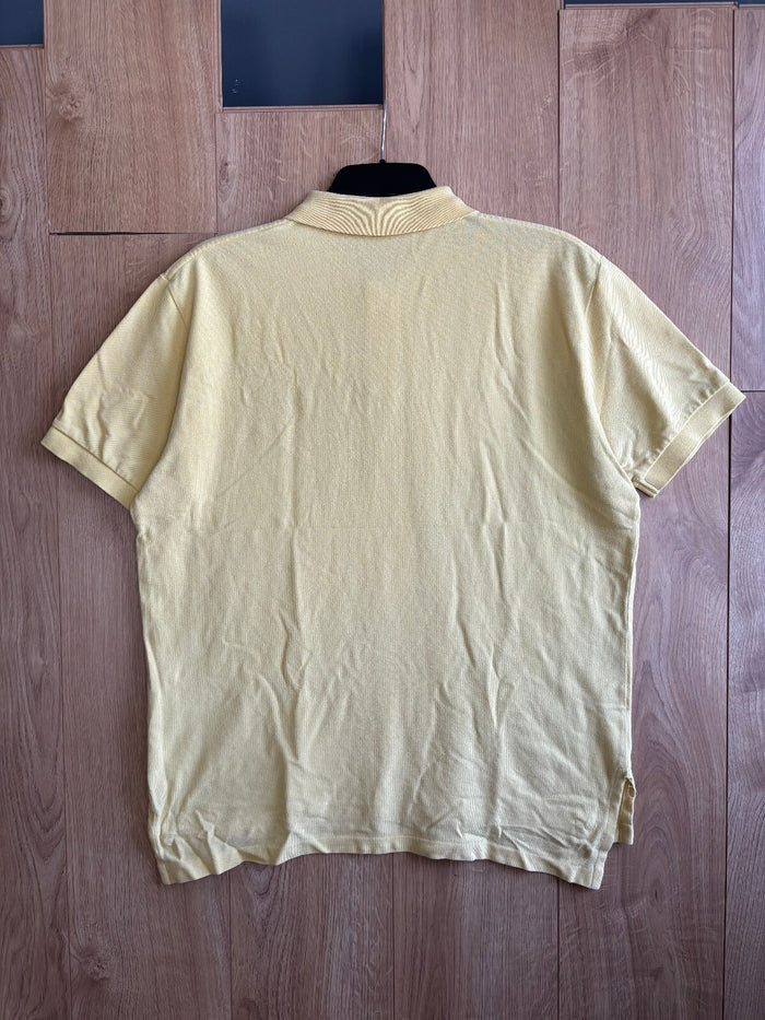 Polo Ralph Lauren Yellow Polo Shirt Navy Pony Logo Cotton Short Sleeve Size L