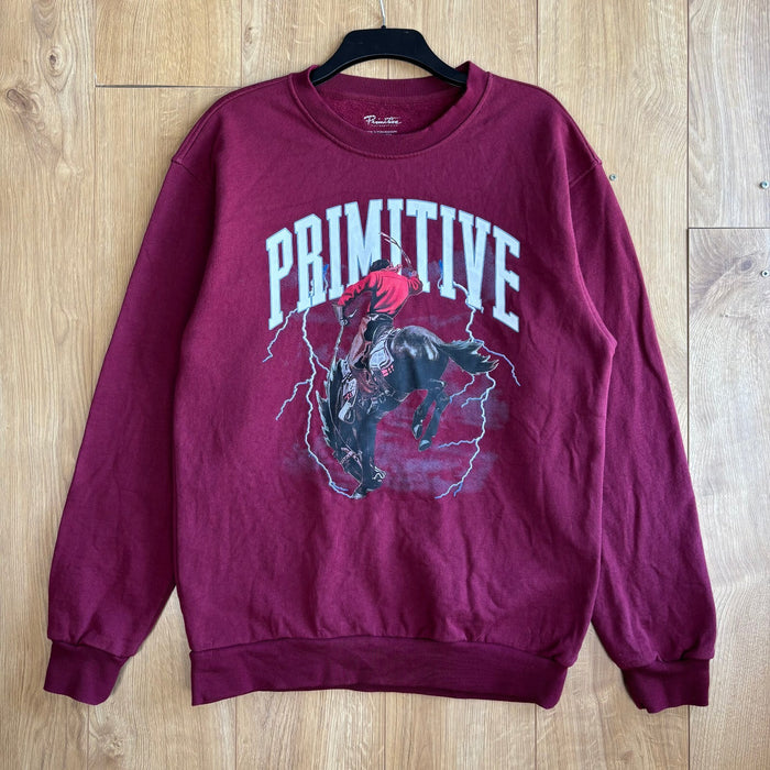 Primitive Skateboarding Cowboy Graphic Sweatshirt Burgundy Crewneck Size XL