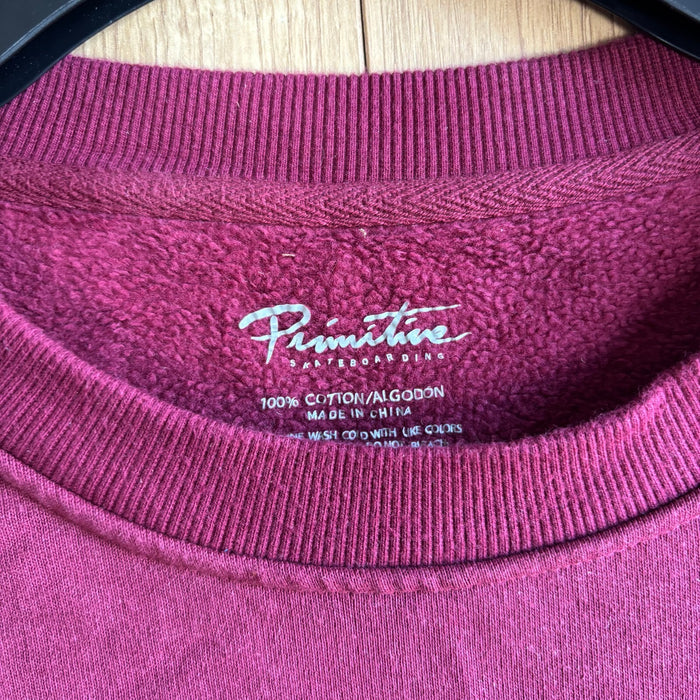 Primitive Skateboarding Cowboy Graphic Sweatshirt Burgundy Crewneck Size XL