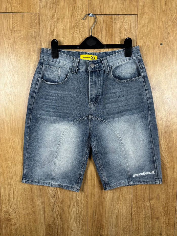 Protect Ldn Denim Jorts Blue Embroidered Baggy Shorts W28 Y2K