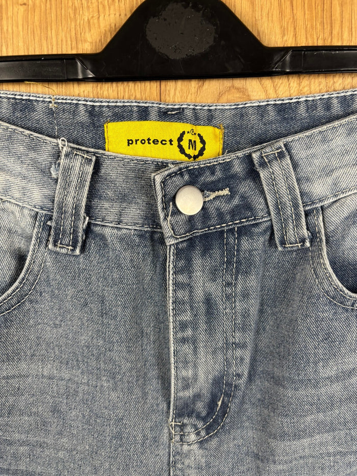 Protect Ldn Denim Jorts Blue Embroidered Baggy Shorts W28 Y2K