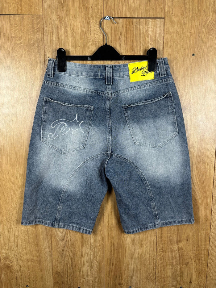 Protect Ldn Denim Jorts Blue Embroidered Baggy Shorts W28 Y2K