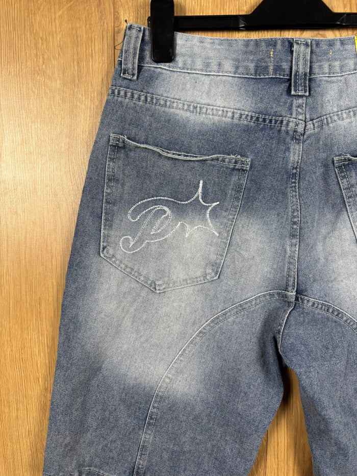 Protect Ldn Denim Jorts Blue Embroidered Baggy Shorts W28 Y2K