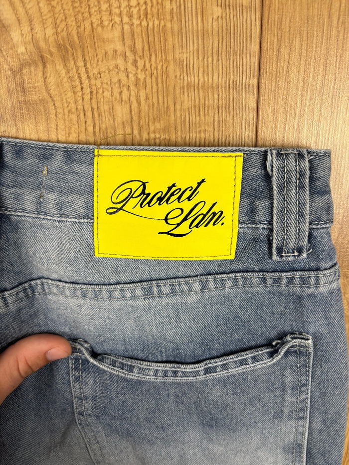 Protect Ldn Denim Jorts Blue Embroidered Baggy Shorts W28 Y2K