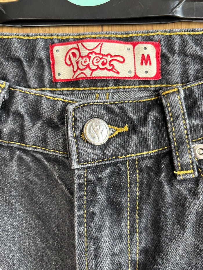 Protect london Baggy Wide Leg Jeans Blue Graphic Denim Y2K Skater Size M