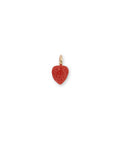 Hand carved coral and 14k gold puffy strawberry necklace charm.