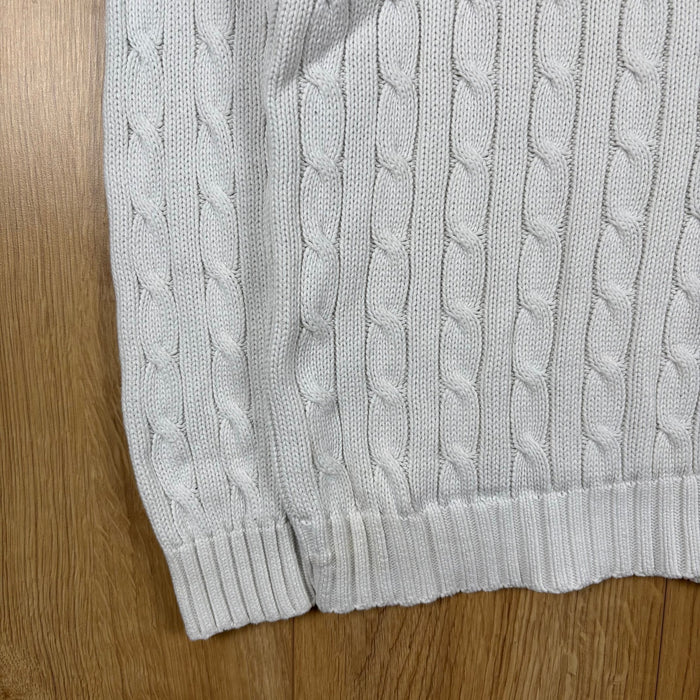 Ralph Lauren Cable Knit Jumper White Crew Neck Pony Logo Cotton Size M