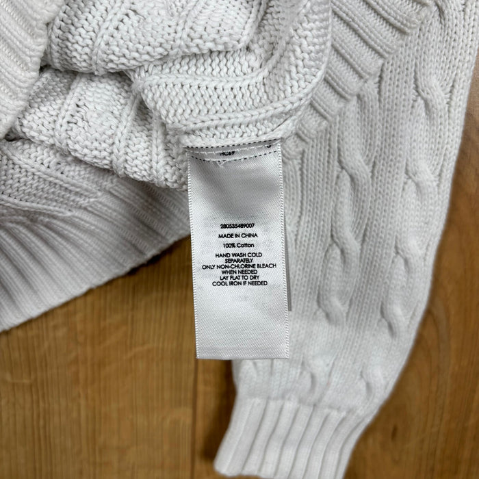 Ralph Lauren Cable Knit Jumper White Crew Neck Pony Logo Cotton Size M