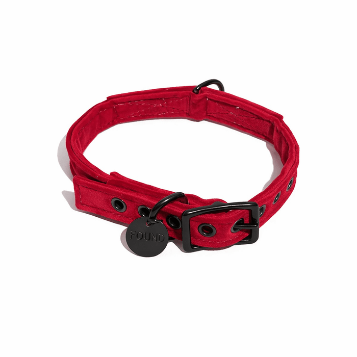 Red Washable Velvet Cat & Dog Collar – Matte Black HardwareDog CollarsFound My AnimalXS