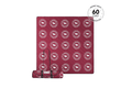 Burgundy recycled picnic blanket with Ringers Western logo pattern, rolled with carrying strap shown below