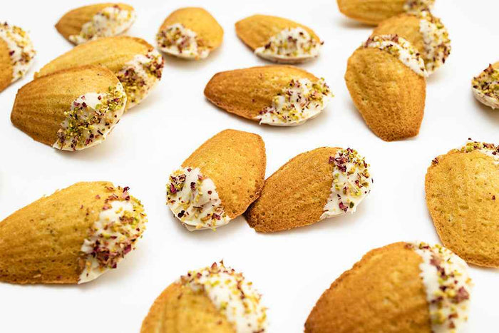 Rose Water & Pistachio Madeleines by Crumble Crate
