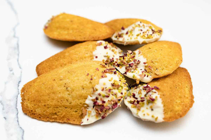 Rose Water & Pistachio Madeleines by Crumble Crate