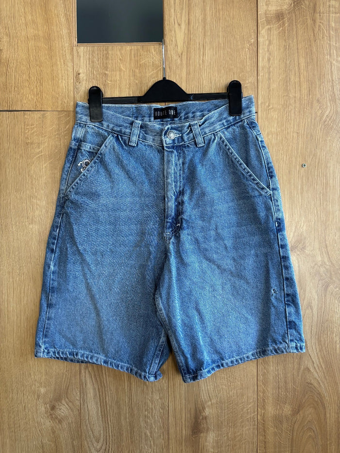 Route One Baggy Denim Shorts Light Blue W28 Skate Y2K Carpenter Jorts