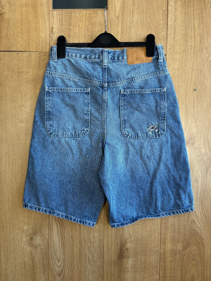 Route One Baggy Denim Shorts Light Blue W28 Skate Y2K Carpenter Jorts