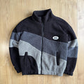 Sherpa Fleece Zip Up Jacket Colour Block Grey Black
