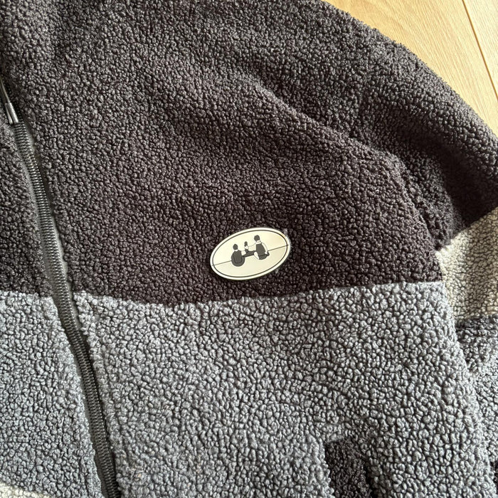 Sherpa Fleece Zip Up Jacket Colour Block Grey Black