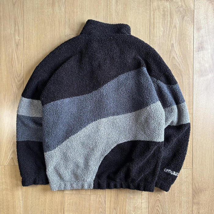 Sherpa Fleece Zip Up Jacket Colour Block Grey Black