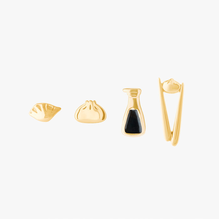 set of flatback earrings from the studs x din tai fung collection in gold color:null|gold