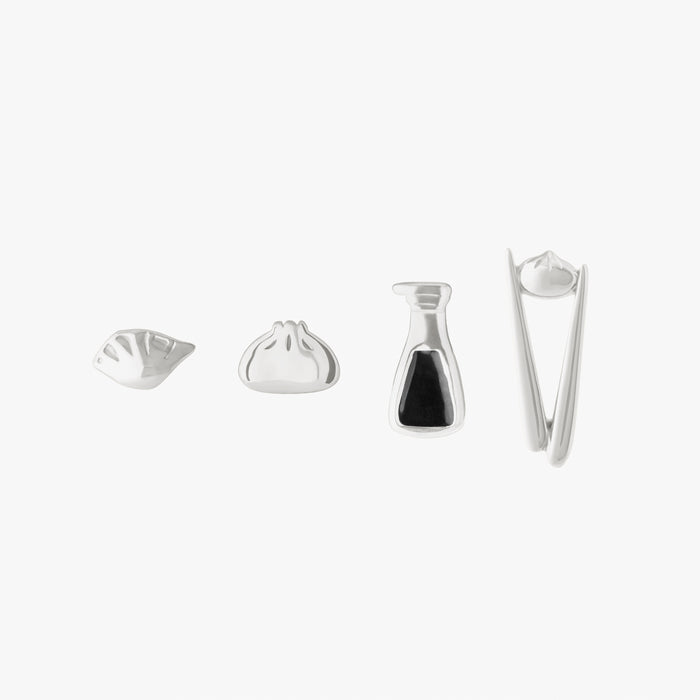 set of flatback earrings from the studs x din tai fung collection in gold color:null|silver