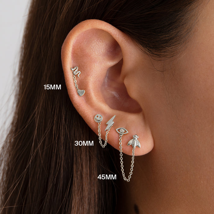 A picture of three silver connector chains- 15mm, 30mm, and 45mm [hover] color:null|45mm|30mm|15mm|60mm|15mm / silver|30mm / silver|45mm / silver|60mm / silver
