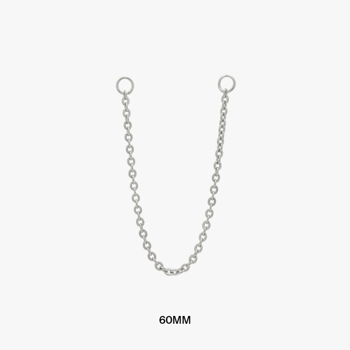 This is a thin silver chain that can be used to connect two earrings and measures 60mm color:null|60mm|60mm / silver