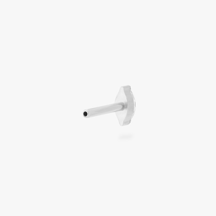 This is an image of an 8mm length silver/clear flatback post with a marquise-shaped CZ disc. color:null|8mm