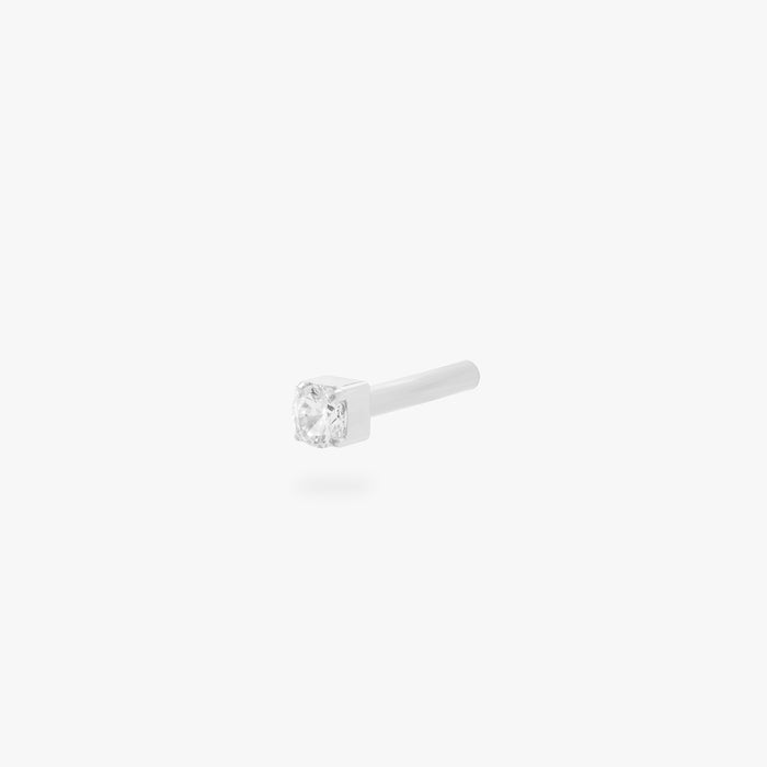 This is an image of a 6mm length silver/clear flatback post with a mini CZ disc. [hover] color:null|8mm