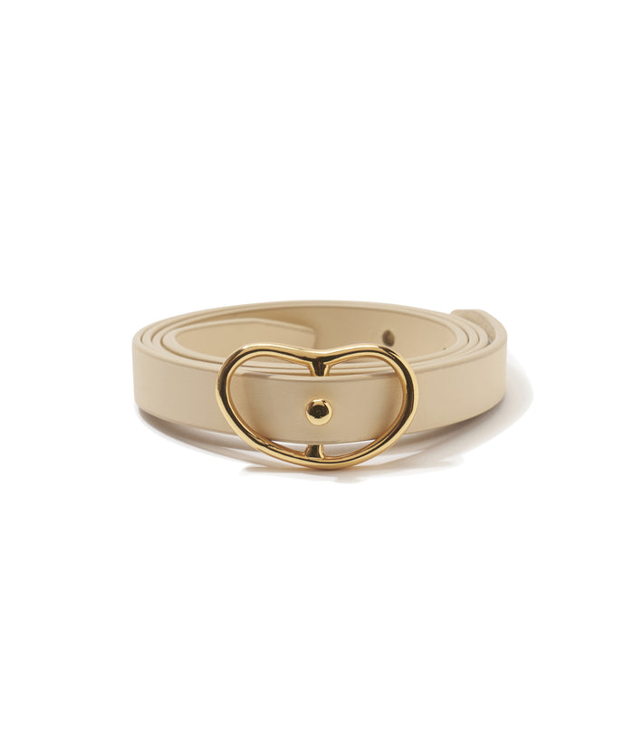 Skinny Georgia Belt in Butter. Thin light cream leather with gold kidney-shaped buckle.