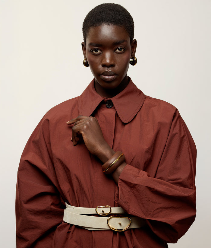 Skinny Georgia Belt in Light Stone Suede