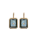 Tile Earrings in Denim. Gold-plated earwires with faceted blue glass inlaid with blue topaz stones