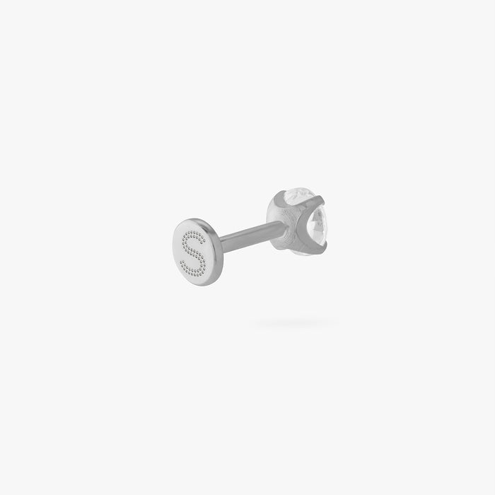 titanium cz flatback stud with a 4mm clear cz stone color:null|silver/clear