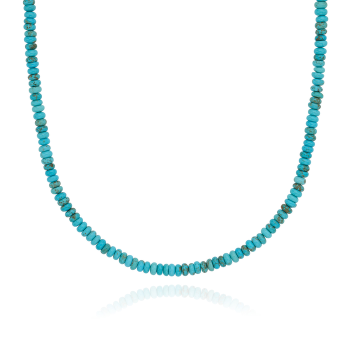 Turquoise Beaded Necklace - Gold