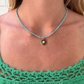 Turquoise Beaded & Pearl Disc Pendant Necklace