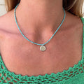 Turquoise Beaded & Two Tone Pendant Necklace A
