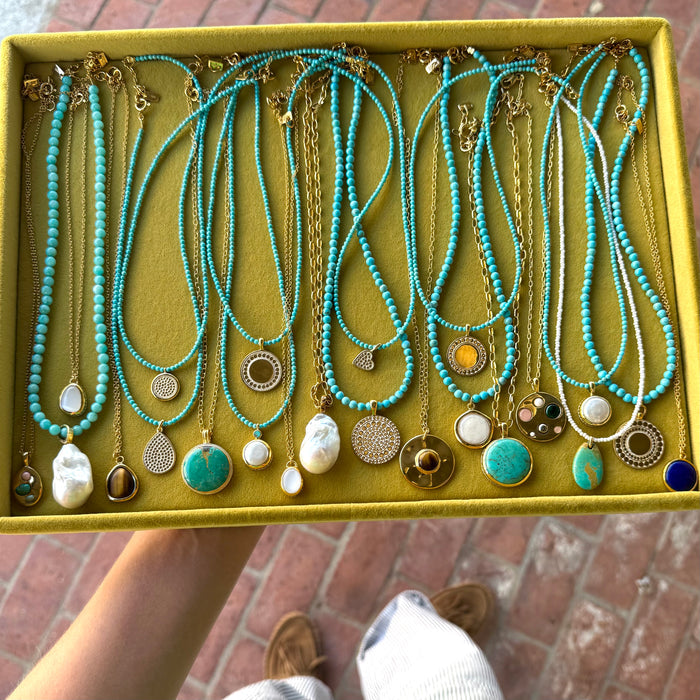 Turquoise Beaded & Two Tone Pendant Necklace B