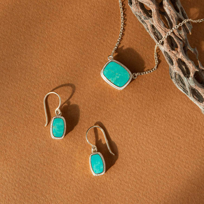 Turquoise Cushion Earrings - Silver