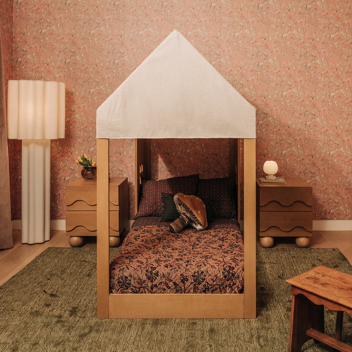M32830FCS,Babyletto Kids,Uchi Montessori-Inspired House Twin Bed Canopy in Fog Chatham Stripe Eco-Weave