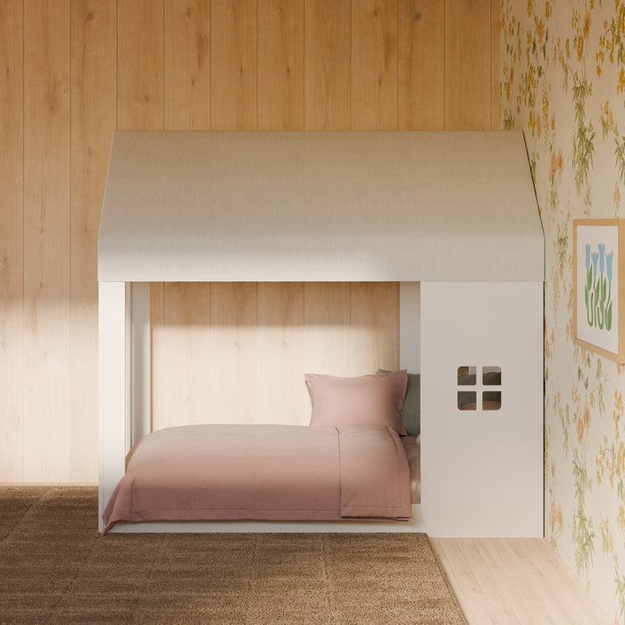 M32830FCS,Babyletto Kids,Uchi Montessori-Inspired House Twin Bed Canopy in Fog Chatham Stripe Eco-Weave
