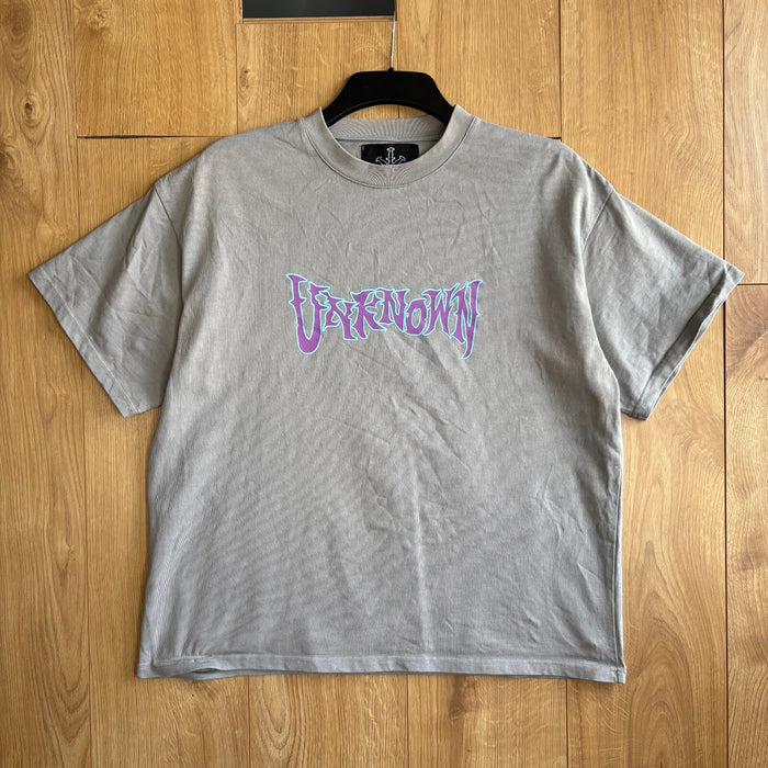 Unknown Grey Graphic T Shirt Size M Purple Blue Logo Streetwear Y2K