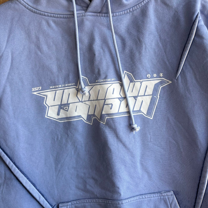 Unknown London Mainline Hoodie Blue Oversized Graphic Pullover Size L