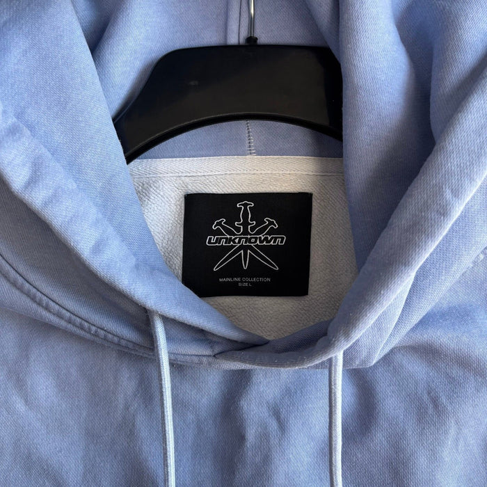 Unknown London Mainline Hoodie Blue Oversized Graphic Pullover Size L