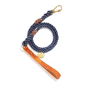 Up-Cycled Blue Jean Rope Leash, Standard Tan Leather HandleStandard 5ft LeadsFound My AnimalS