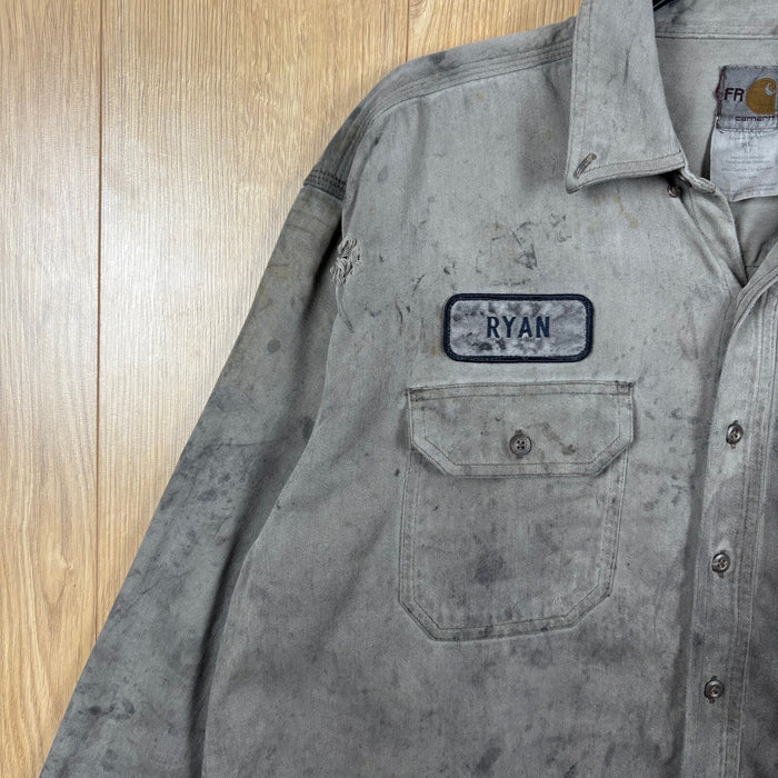 Vintage Carhartt FR Flame Resistant Work Shirt XL Distressed Utility USA Patch