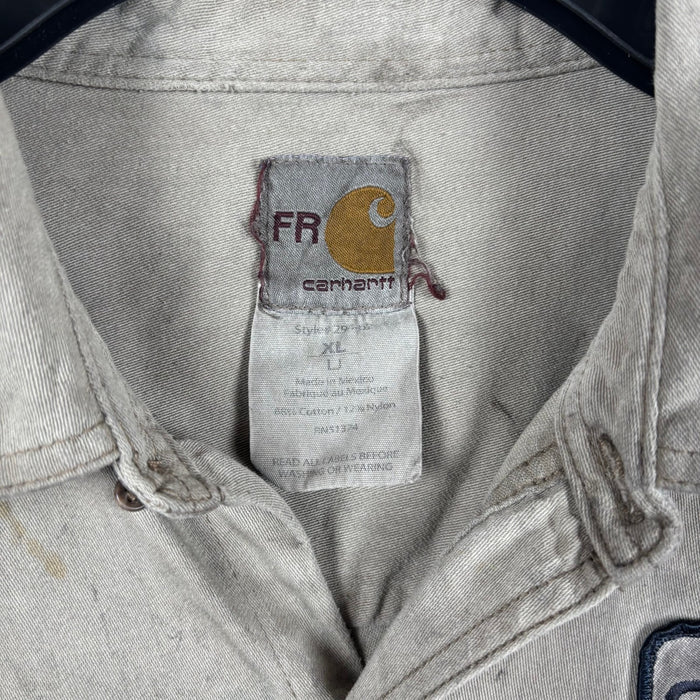 Vintage Carhartt FR Flame Resistant Work Shirt XL Distressed Utility USA Patch