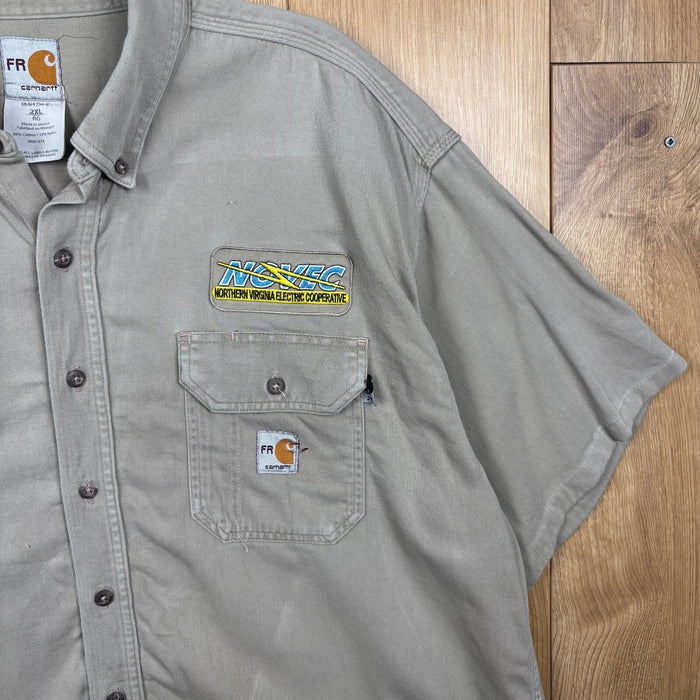 Vintage Carhartt FR Work Shirt 2XL Beige Flame Resistant Utility Button Up USA